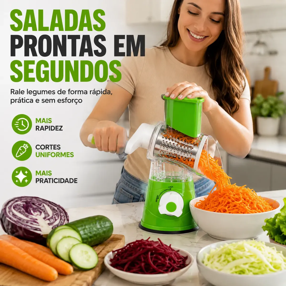 Saladas prontas em segundos — Ralador 3 em 1