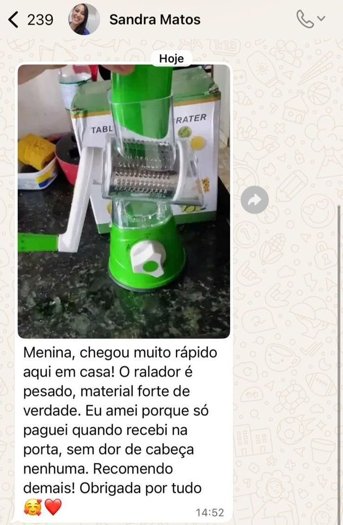 Print de conversa de WhatsApp com depoimento da cliente Sandra Matos