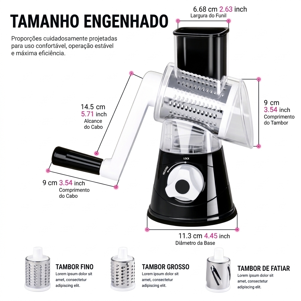 Dimensões do Ralador 3 em 1