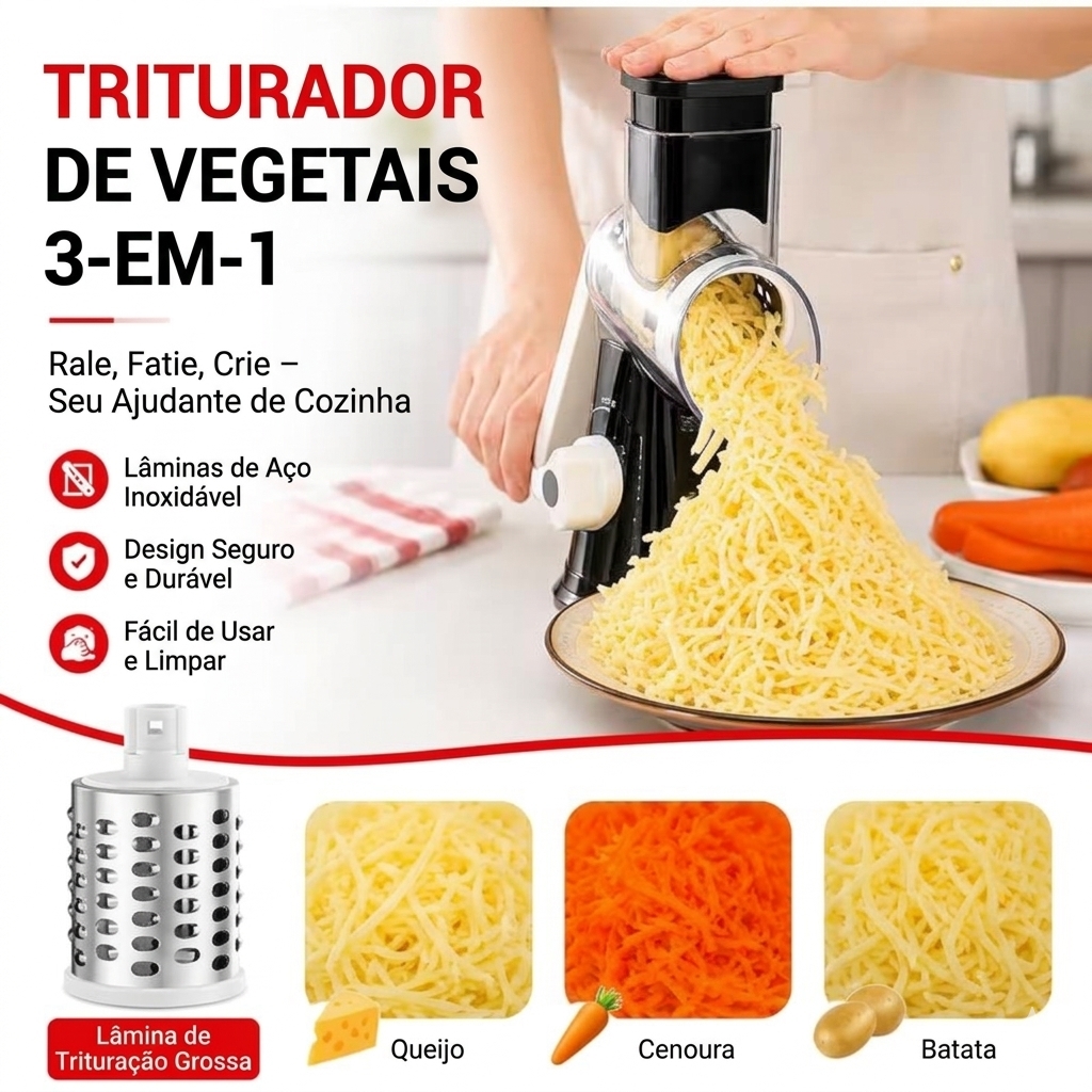 Ralador 3 em 1 triturando cenoura